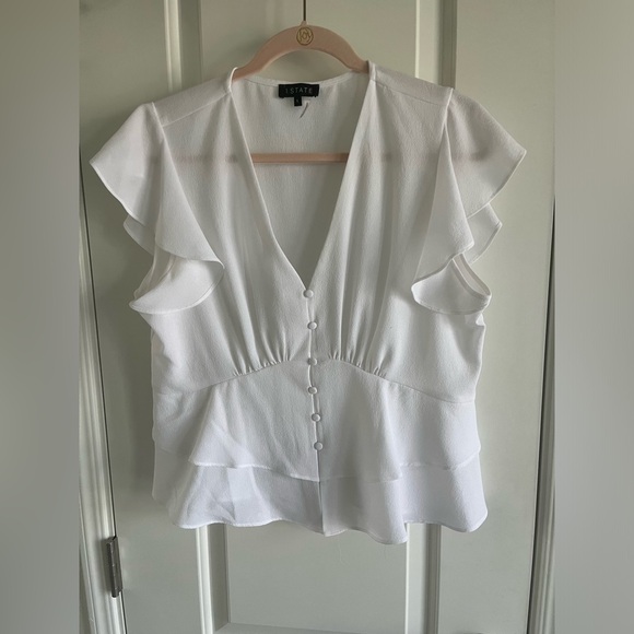 1. STATE Henry Flutter Sleeve Button Front Blouse - Size Large - Picture 3 of 6